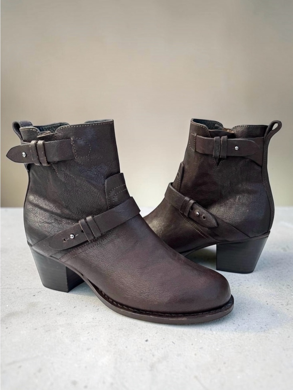 Rag & Bone Harper Moto Boots Brown Leather Heeled Ankle Booties